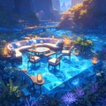 Luminous Lagoon Lounge - A Serene Waterfront Retreat Royalty Free Stock Photo