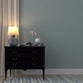 Luminous lamp on the black dresser