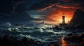 Luminous lighthouse: guiding the night. Created with Generative AI