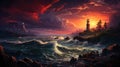 Luminous lighthouse: guiding the night. Created with Generative AI