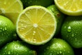 Luminous Lime Fresh lime slice, background adorned with glistening water drops