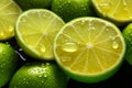 Luminous Lime Fresh lime slice, background adorned with glistening water drops