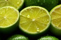 Luminous Lime Fresh lime slice, background adorned with glistening water drops