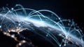 Luminous lines connecting points on a darkened globe symbolize global data exchange and internet connectivity Royalty Free Stock Photo
