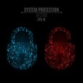 Luminous locks of blue and red colors from binary code. High technology in design. The system is under reliable protection. Bright Royalty Free Stock Photo