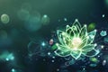 Luminous lotus flower on teal backdrop with bokeh and sparkling elements and soft light Royalty Free Stock Photo