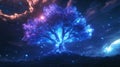 Luminous Magical Tree At Night. Fantasy World Royalty Free Stock Photo