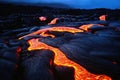 A luminous magma flow in a lava field created with generative AI technology