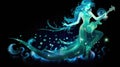 Luminous mermaid melody watercolor illustration - Generative AI. Mermaid, girl, playing, guitar.