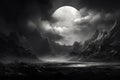 Luminous Monochrome big moon above the mountains. Generate ai