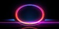 A luminous neon circle dominates the dark scene, its undulating lights. AI generative