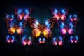 Luminous Neon glowing butterflies. Summer nature art