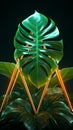 Luminous neon light meets tropical monstera leaf in vibrant 3D