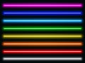 Luminous neon lines isolated, lights lines set in different rainbow colors, retro led neon lamp tube, glowing laser beams streaks Royalty Free Stock Photo