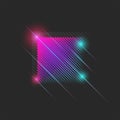 Luminous neon moving square 80s dance night club style with vibrant gradient glitch effect, cyber futuristic striped texture