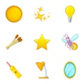 Luminous objects icons set, cartoon style