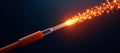 Luminous optical fiber cable for connection and data transmission at the speed of light, increasing data rates and data throughput