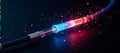 Luminous optical fiber cable for connection and data transmission at the speed of light, increasing data rates and data throughput
