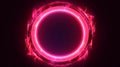 Luminous pink neon circle frame with realistic flames