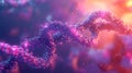 Luminous purple-pink DNA helix in an abstract 3D render, symbolizing genetics and science. Royalty Free Stock Photo