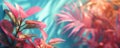 Ruby tropical leaves with light patterns