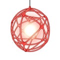 Luminous red spherical pendant lamp casting a soft glow in interior space Royalty Free Stock Photo