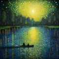 Luminous Reflections: Impressionist Cityscapes With Bright Stars