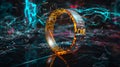 Luminous ring adorned with intricate neon lights and multiple radiant lines, AI-generated.