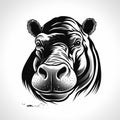 Luminous Shadowing: A Striking Black And White Hippo Head Illustration Royalty Free Stock Photo