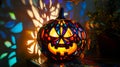 Luminous Stained Glass Jack-O\'-Lantern with Colorful Shadows Royalty Free Stock Photo