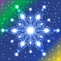 Luminous star with lights on its rays on violet, green, blue and yellow gradient background with plenty of sparkles Royalty Free Stock Photo