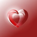 A luminous three-dimensional beautiful red heart