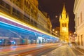 Luminous track from the tram in Prague, Czech Royalty Free Stock Photo