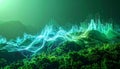Digital Energy Waves Over a Futuristic Green Landscape Royalty Free Stock Photo