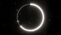 Luminous white circle loading bar rotates on black screen. Modern tech progress indicator. Circular animation. Digital graphic