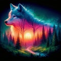 Luminous Wolf in a Dreamlike Forest Setting at Dusk Royalty Free Stock Photo