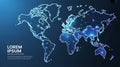 Luminous World Map Network with Data Flow Global Technology, Connection, & Communication Royalty Free Stock Photo