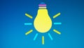 Luminous yellow lamp with rays diverging in different directions on blue background. Royalty Free Stock Photo