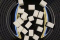 Lump sugar cube on black background . Royalty Free Stock Photo