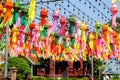 Colorful perspective view of Thai Lanna style lanterns to hang in front of the temple