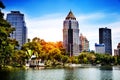 Lumpini Park in Bangkok, Thailand. modern city skyscraper Royalty Free Stock Photo