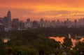 Lumpini Park at sunsire, Bangkok city, Thailand Royalty Free Stock Photo