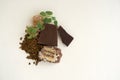 Lumps of dark chocolate, brown sugar and coffee Royalty Free Stock Photo