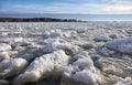 Lumps of snow and ice frazil on the surface of the freezing rive Royalty Free Stock Photo