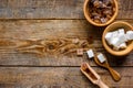 lumps of white and brown sugar on wooden table background top vi Royalty Free Stock Photo