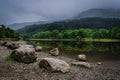 Lunaig lake in Loch Lomond and The Trossachs National Park on a foggy day, Highlands, Scotland Royalty Free Stock Photo