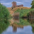 Lunan Bay Castle, Lunan Bay, Scotland, UK in early morning gloominess