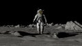 Lunar Astronaut In Space Suit Walking On the Moon. Planet Earth Is Visible. 3d rendering.