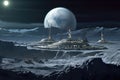 lunar base illuminated under earthrise backdrop Royalty Free Stock Photo