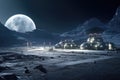 lunar base illuminated under earthrise backdrop Royalty Free Stock Photo